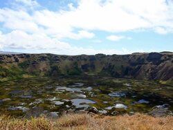 HD Video of Rano Kau Volcano, Easter Island, Chile Stock Footage
