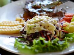 Eating steak and salad Stock Footage