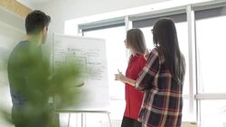 Woman discussing the workflow on whiteboard Stock Footage