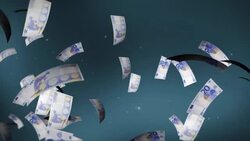 Euro bills float across a muted blue background. Stock Footage