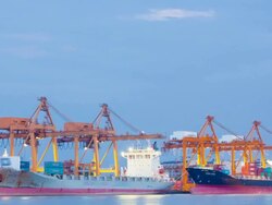 Bangkok Shipyard Working at Dusk Time Lapse Stock Footage