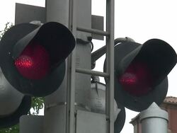 (HD1080i) Railway Crossing Bells and Flashing Lights Stock Footage