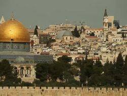 Dome of the Rock Mosque with Jerusalem Skyline Stock Footage