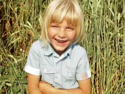 boy standing in wheat field Stock Footage