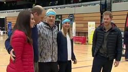 Prince Harry and the Duke and Duchess of Cambridge attend a training day for London Marathon runners News Clip