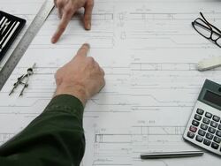 Architect Working on Blue Print Stock Footage