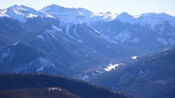 Top of Wolf Creek Ski Area on Alberta Peak winter deep Snow Zoomed across Valley Stock Footage