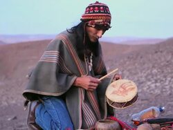 MS R/F Shot of mam showing Native ritual AUDIO / South Of Peru, Nazca, Peru Stock Footage