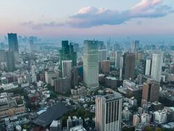 WS T/L View of night transition over kamiyacho and roppongi one chome business districts / Tokyo, Japan Stock Footage