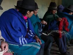 Women making baskets in Salinas de Guaranda, "paramo" (upland), Ecuador Stock Footage