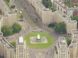 WS AERIAL View over Karl Marx Allee and Frankfort Gate / Berlin, Germany Stock Footage