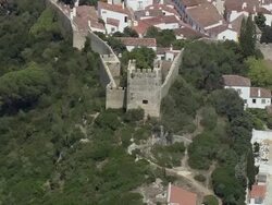 AERIAL WS Obidos castle / Obidos, Leria, Portugal Stock Footage