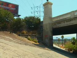 MS, Los Angeles River and Fletcher Drive Bridge, Los Angeles, California, USA Stock Footage