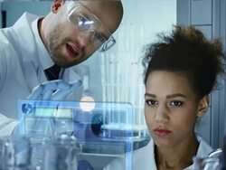Scientists working in a research laboratory Stock Footage