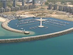 Aerial Ashdod Marina, one of the newest marinas in Israel Stock Footage