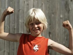 Boy with muscles (Shot on Red) Stock Footage