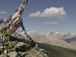 WS View of Prayer flags waving at mountain / Himalayas, Upper Dolpo, Nepal    Stock Footage