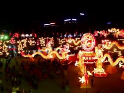 MS PAN TD Tourists roaming new year lantern festival at city wall / xi'an, shaanxi, china Stock Footage