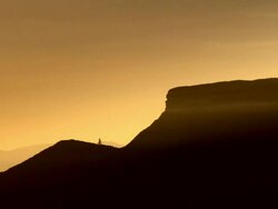 "Sillhouetted cliff against orange sky, Amazonas Region, Peru" Stock Footage