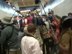 2009 MS Iranian-American journalist Roxana Saberi arriving at Dulles International Airport after her release from prison in Iran on May 22 2009 / United States / AUDIO Stock Footage