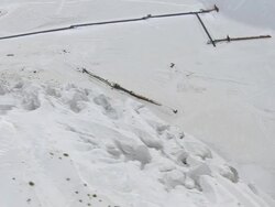 MS AERIAL Shot of conveyors and dock mine pumice with ocean / Gyali, Dodecanese, Greece Stock Footage