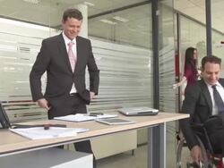 HD DOLLY: Handicapped Businessman Having Meeting Stock Footage