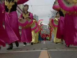 MS Shot of Fan girls dancing traditional Chinese dance AUDIO / Vancouver, British Columbia, Canada Stock Footage