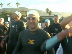 Mark Feuerstein at Nautica Malibu Triathlon Presented by Equinox on 9/8/13 in Malibu, CA. Stock Footage