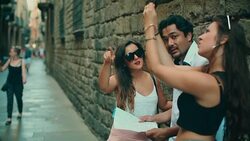 Tourists taking a selfie in Barcelona Stock Footage