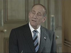 WRAP Presser by PMs Blair and Ehud Olmert News Clip