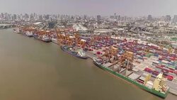 Industrial shipping port in Bangkok, Thailand Stock Footage
