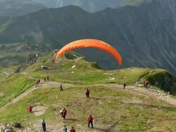 MS Shot of paraglider at Mount Nebelhorn / Oberstdorf, Bavaria, Germany Stock Footage