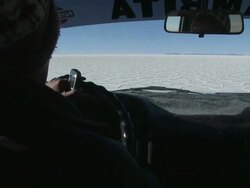 WS SLO MO POV Person ridding car on the Salar desert / Uyuni , Bolivia Stock Footage