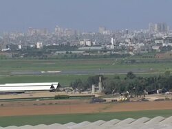 Aerial the Gaza Strip and surrounding agricultural land, Gaza, Israel Stock Footage