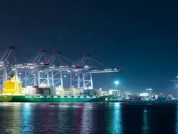 Shipyard working loading Container cargo at Night Stock Footage