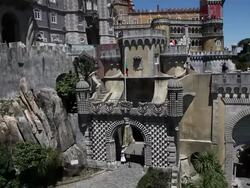 Sintra, Pena National Palace, view of the decorated gates Stock Footage