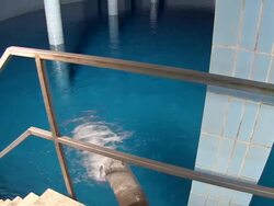 MS PAN View of Water reservoir of water works / Konz, Rhineland-Palatinate, Germany Stock Footage