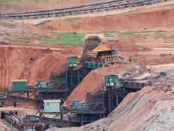 Large Truck loading Coal mine on Conveyor Stock Footage