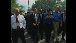 Giuliani touring Ground Zero with press News Clip