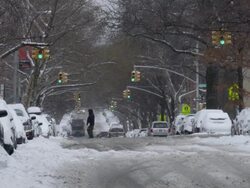 Snowy day in Park Slope Brooklyn. Stock Footage