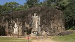 Buddha carvings at Buduruwagala, ancient buddhist temple in Sri Lanka Stock Footage