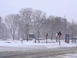 Stockholm Cityscape with heavy winter snow Sweden Stock Footage