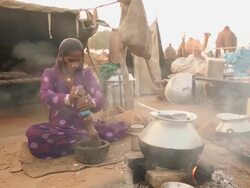 Rajasthani woman cooking food, Rajasthan, India Stock Footage