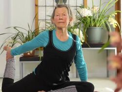 Senior Female doing Yoga in Bedroom Stock Footage