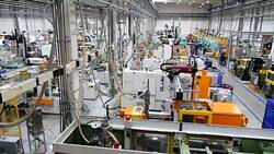 Aerial view of injection molding factory Stock Footage