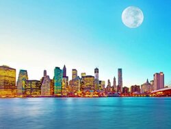 Lower Manhattan and Brooklyn Bridge. Stock Footage