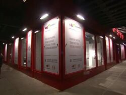 ATMOSPHERE: signage at eBay Celebrity And Brad Pitt's Make It Right Celebrate Pop-Up Gallery Exhibition At New York's Chelsea Market on 02/09/2012 in New York Stock Footage
