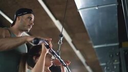 Lat pull down exercise at gym, 4k. Stock Footage