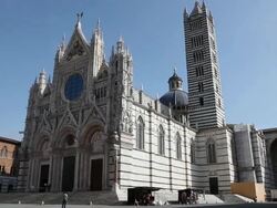 Siena Cathedral of the Most Holy Mary of Assumption (Santa Maria Assunta Duomo di Siena), Facade, Southeastern Side, Bell Tower, Dome, Cathedral's Museum, Siena, Italy Stock Footage