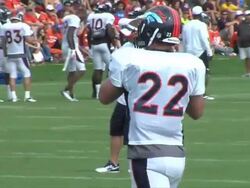 Manning and Welker at Broncos training camp Stock Footage